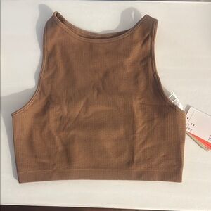 Brown Ribbed Women's Crop Top